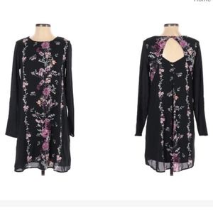 Xhiliration Purple Black Floral Long Sleeve‎ Dress
